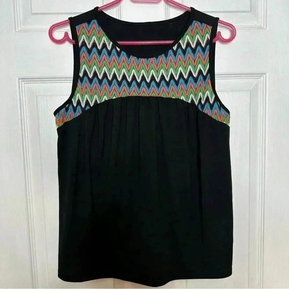 Shein Tank Top Chevron Print Black Size Large